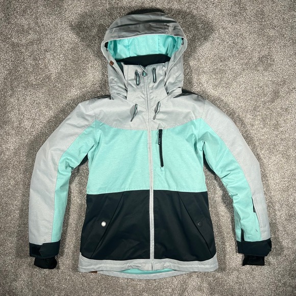 Roxy Jackets & Blazers - Roxy DryFlight‎ Snowboard Jacket Womens Small Grey Mint Black Colorblock Hooded